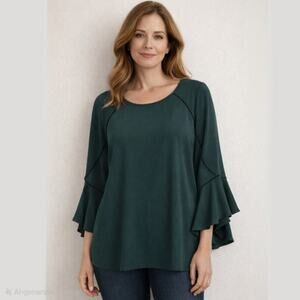 CALVIN KLEIN Dark Green Flare Sleeve Blouse Top Workwear Plus Size 2X